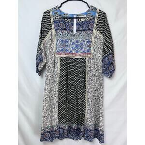 Sundance Women Blue/White Boho Chic Lightweight Summer Knee Length Dress - Small